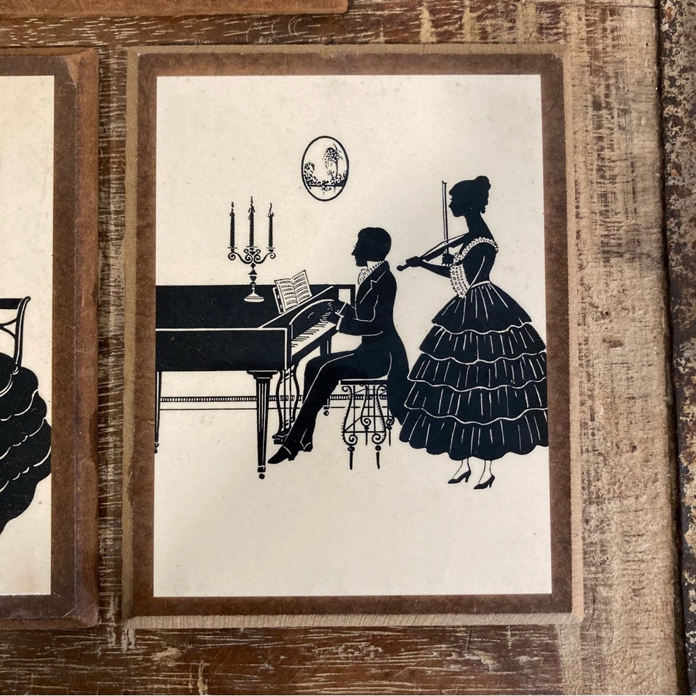 Vintage Set of 3 Victorian Revival Music Silhouette Prints - Black on Cream - Picture 5 of 16